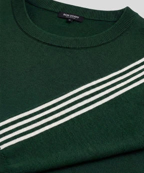Wool Cotton Sweater w. Lines: Court Green