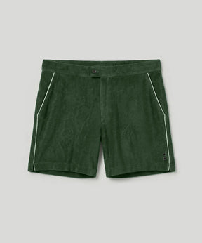 Cotton Terry Tennis Shorts w. Piping: Court Green