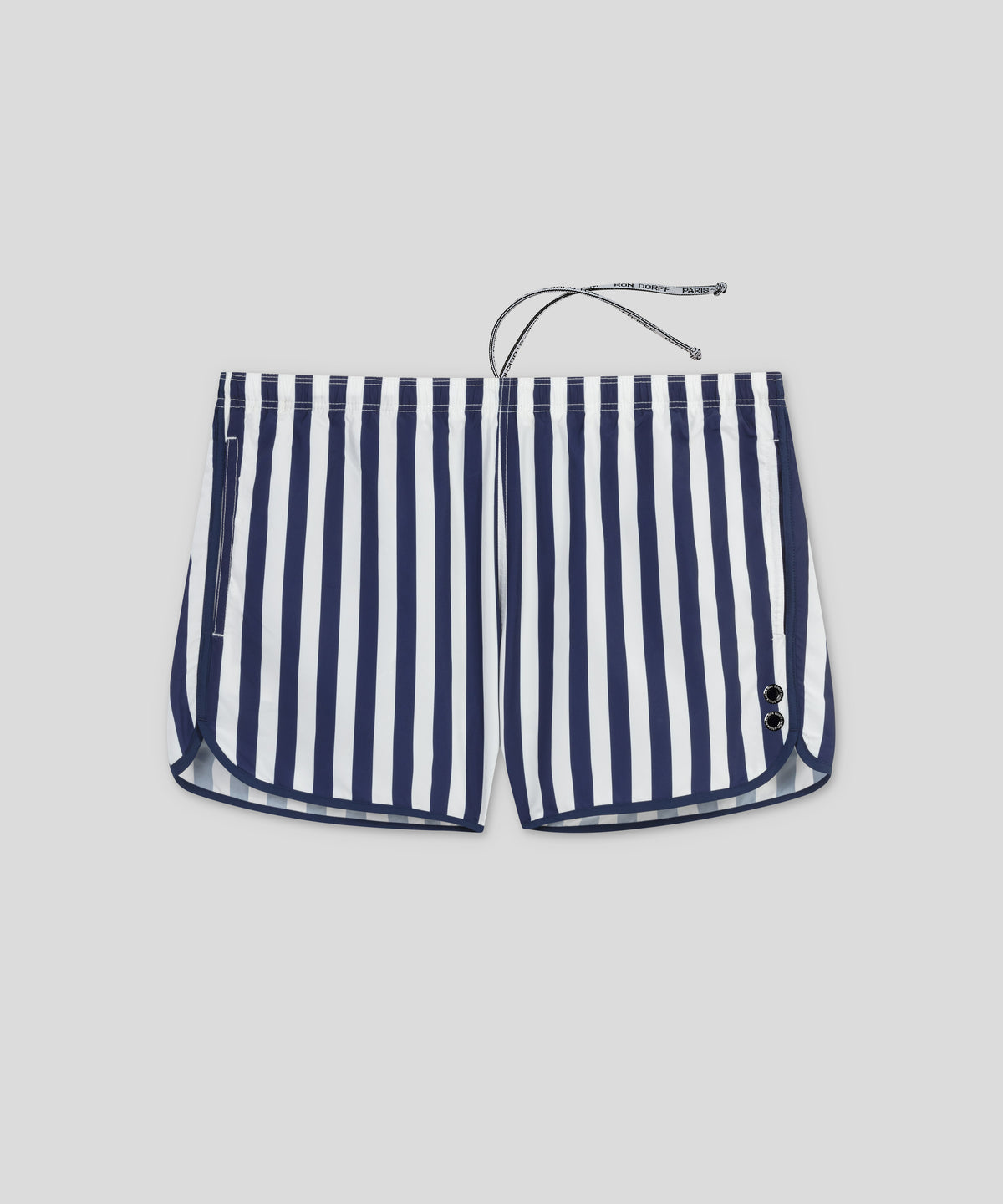 Short de bain court en polyester à rayures: Bleu marine/Blanc