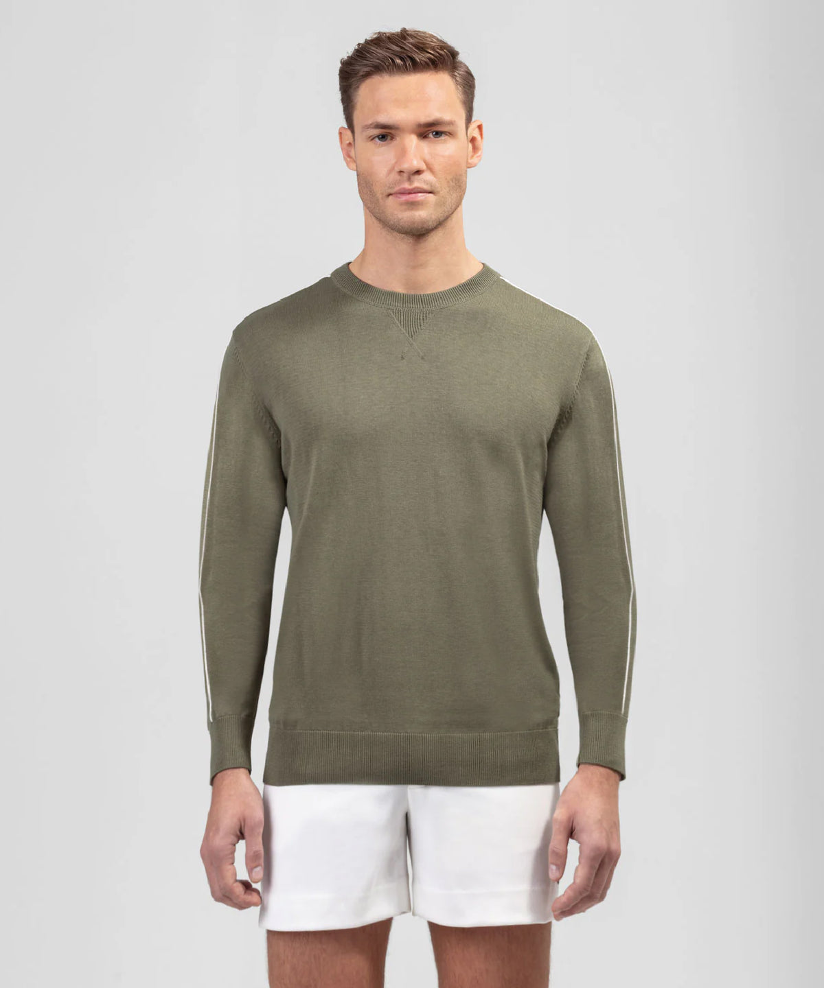 Sweatshirt en coton-soie avec passepoil: Vert olive