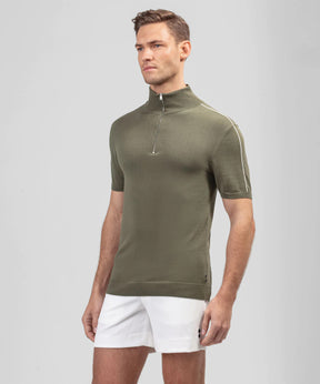 Cotton Silk RD Polo w. Piping: Olive Green