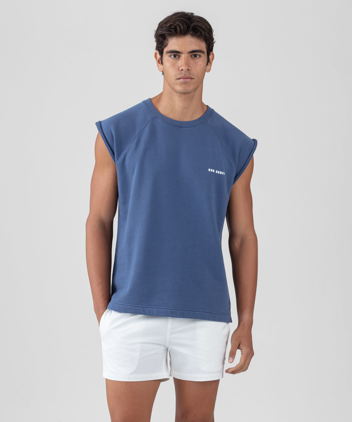 Sweatshirt sans manche en coton organique à imprimé RON DORFF: Bleu gris
