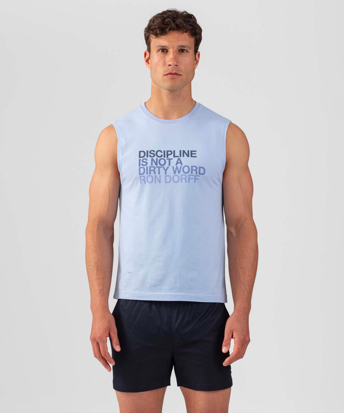 T-shirt sans manches en coton organique à imprimé DISCIPLINE: Bleu ciel