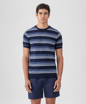 Knitted Striped T-Shirt: Navy