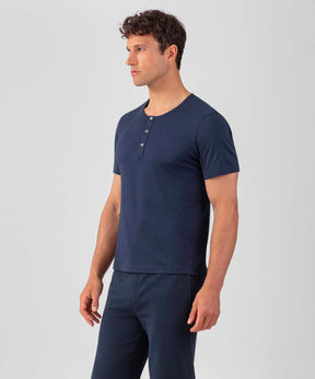 Cotton-Modal Henley T-Shirt: Navy