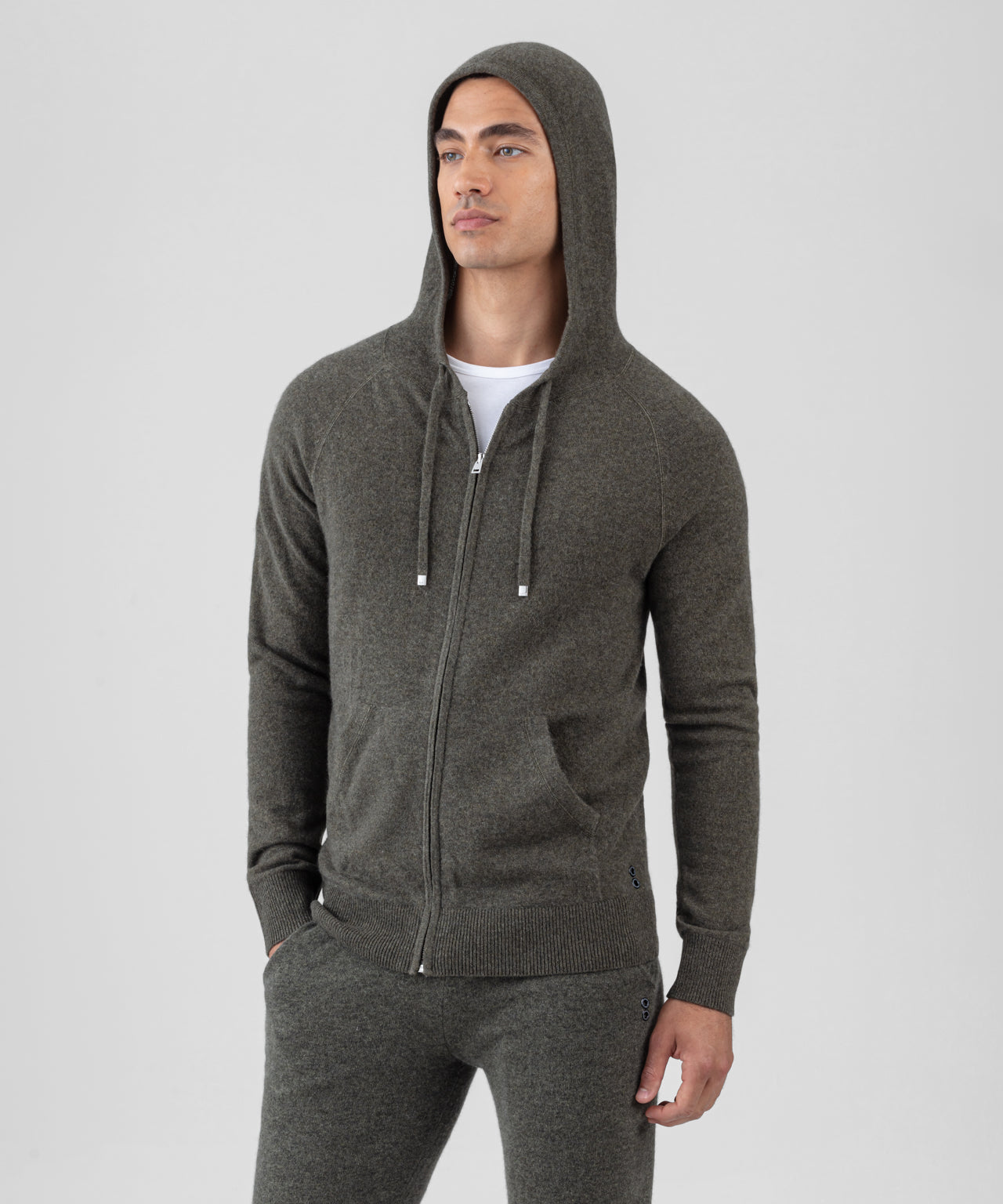 Cashmere Zipped Hoodie: Forest Green