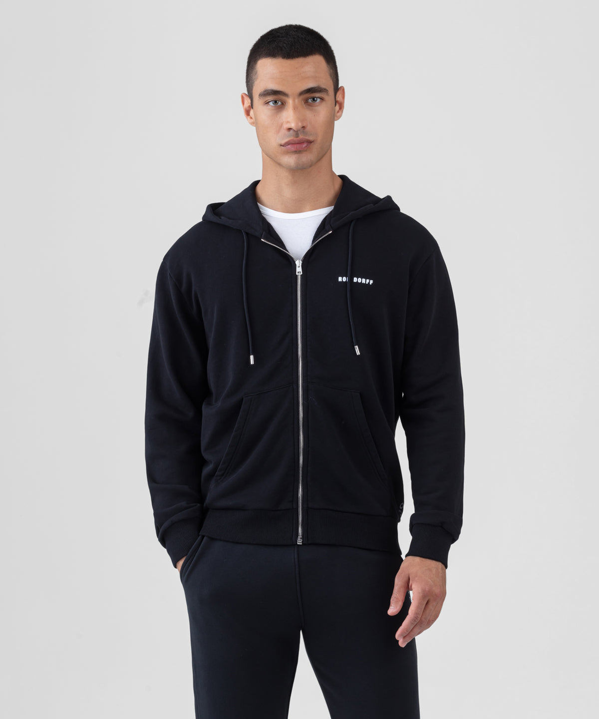 Organic Cotton Zipped Relaxed Fit Hoodie RON DORFF: Black