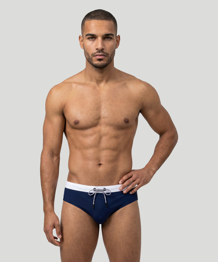 Slip de bain à ceinture contrastée: Bleu marine