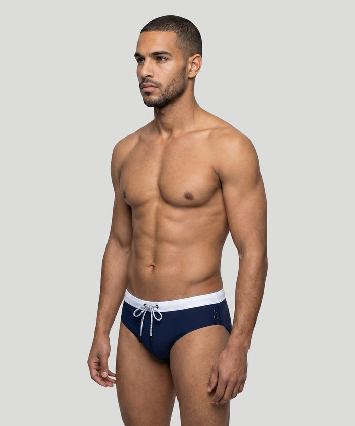 Slip de bain à ceinture contrastée: Bleu marine