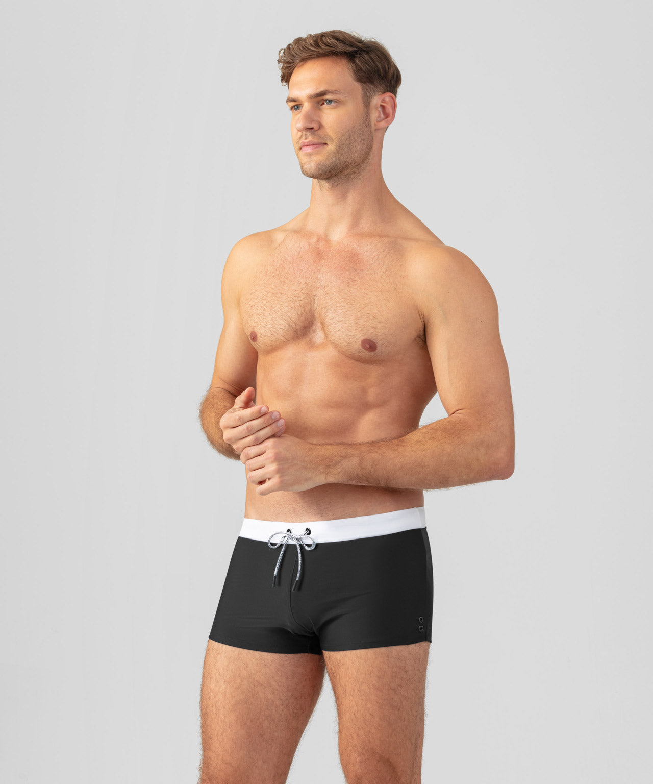 Boxer de bain à ceinture contrastée: Noir