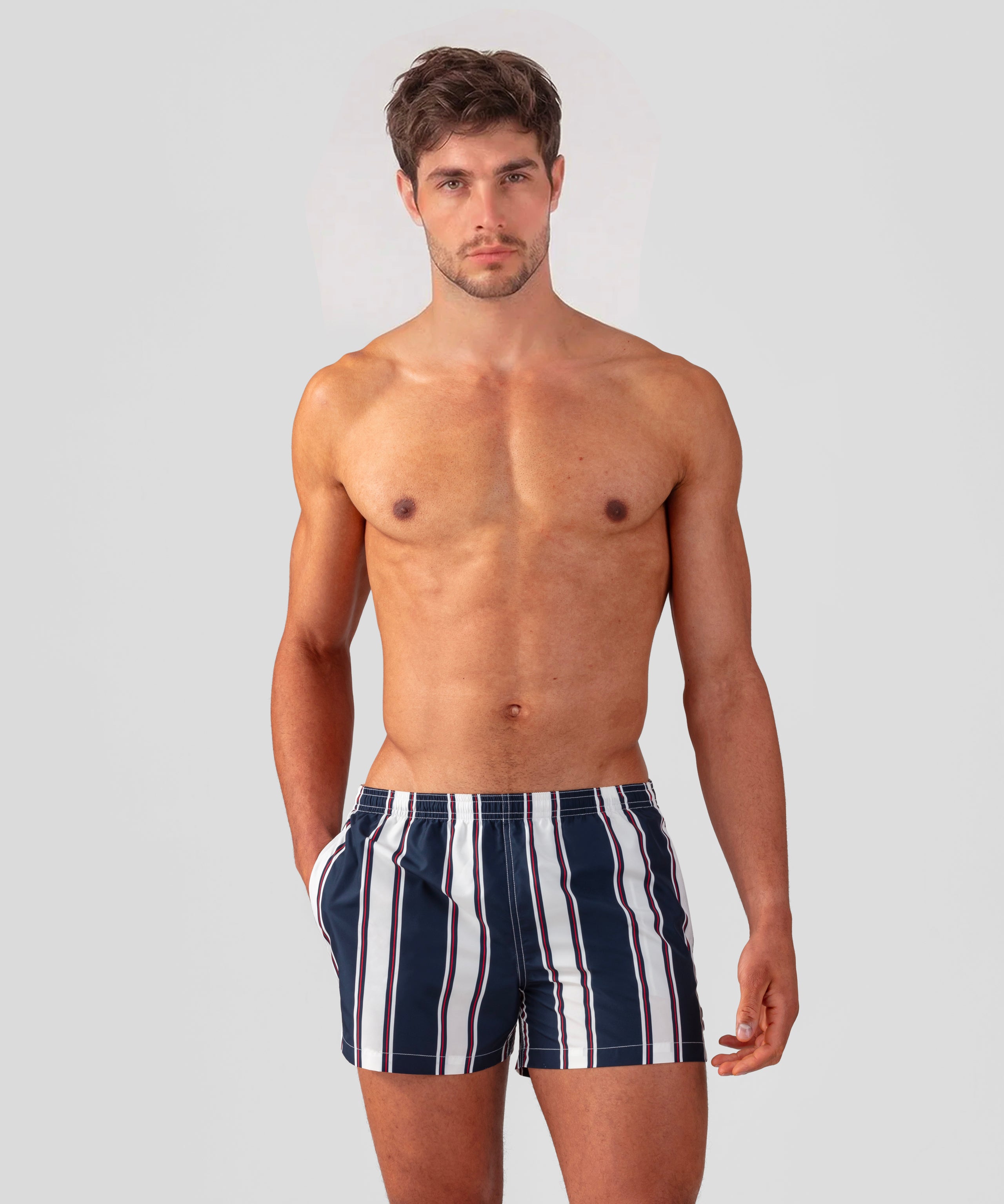 Short de bain à rayures: Bleu marine