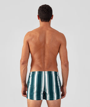 Swim Shorts w. Irregular Stripes: Pine Green/White