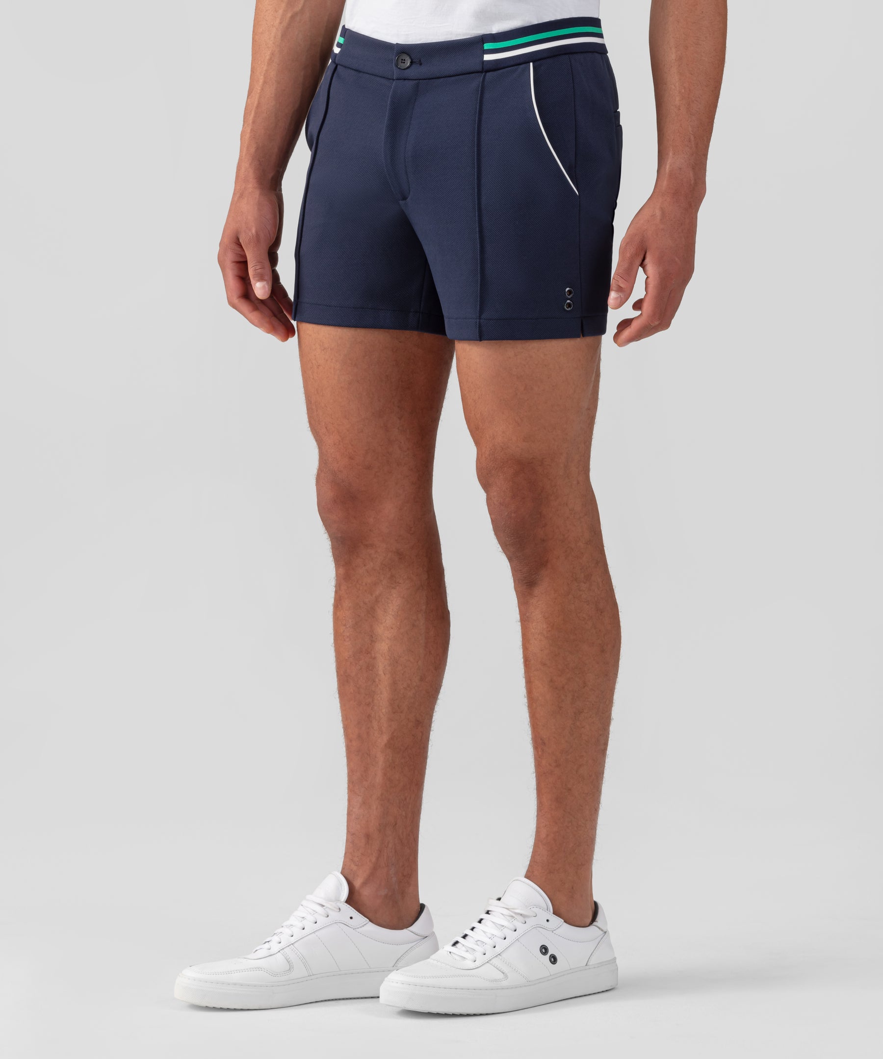 Tennis Shorts w. Striped Waist: Navy