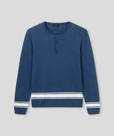 Cotton-Linen Henley Sweater: Deep Blue