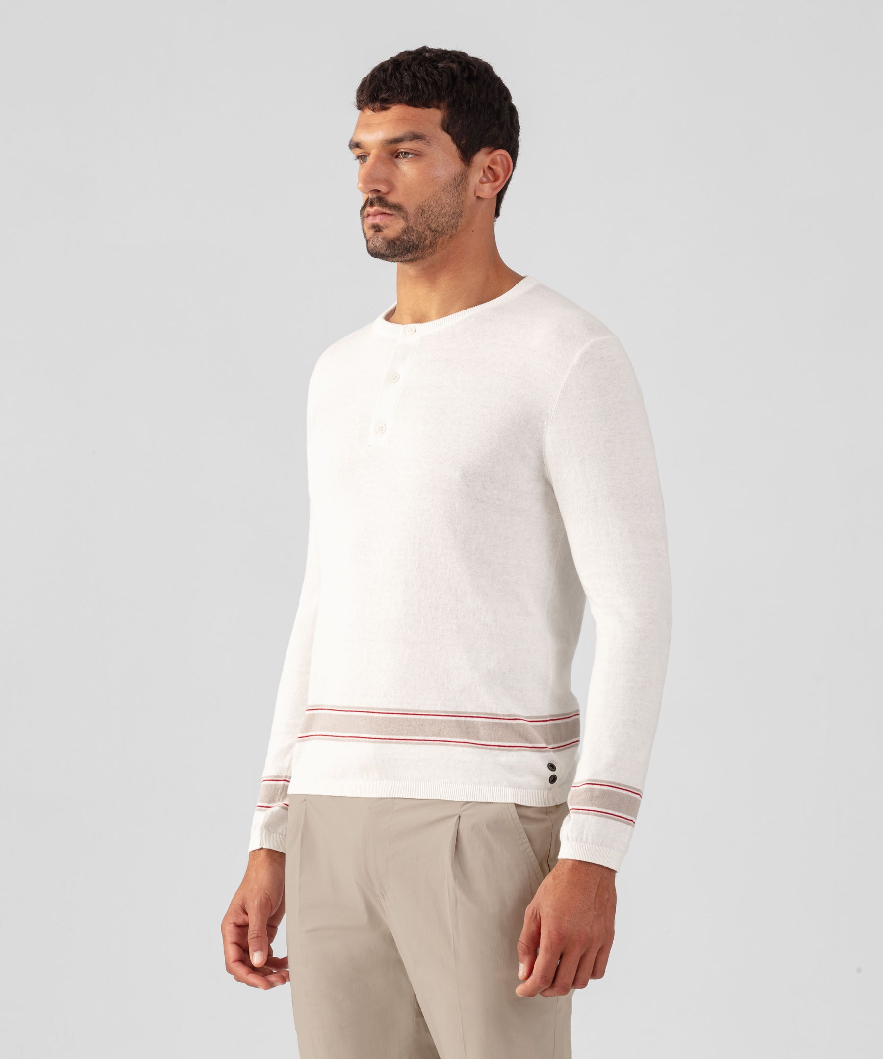 Cotton-Linen Henley Sweater: Off White
