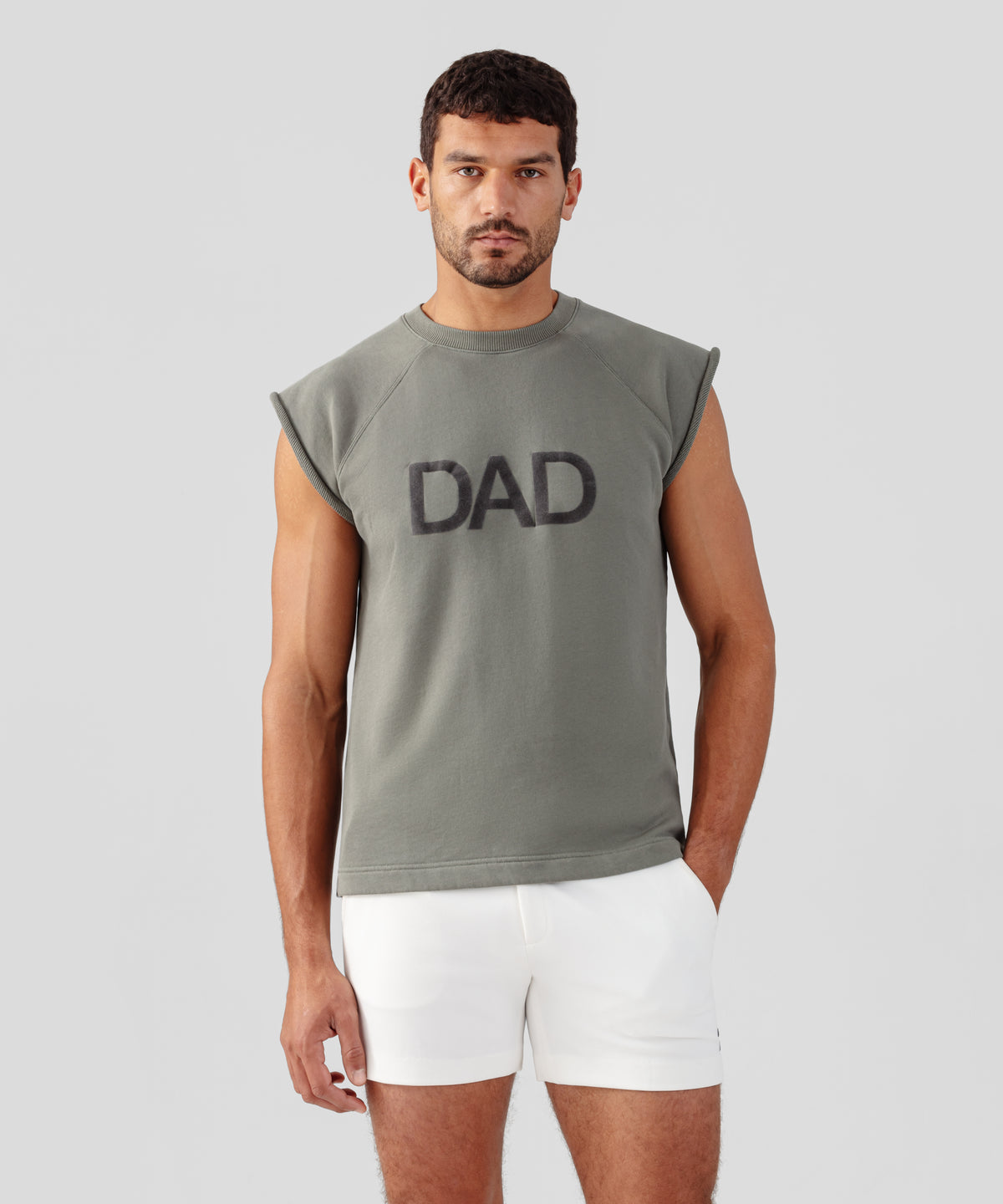Sweatshirt sans manches en coton organique à imprimé DAD: Vert militaire
