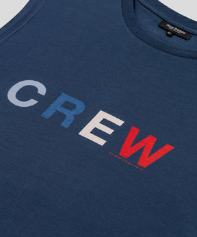 T-shirt sans manches en coton organique à imprimé CREW: Bleu foncé