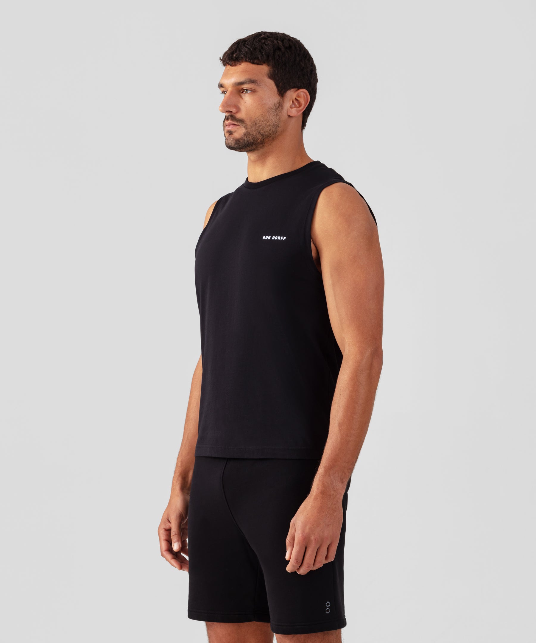 T-shirt sans manches en coton organique à imprimé RON DORFF: Noir