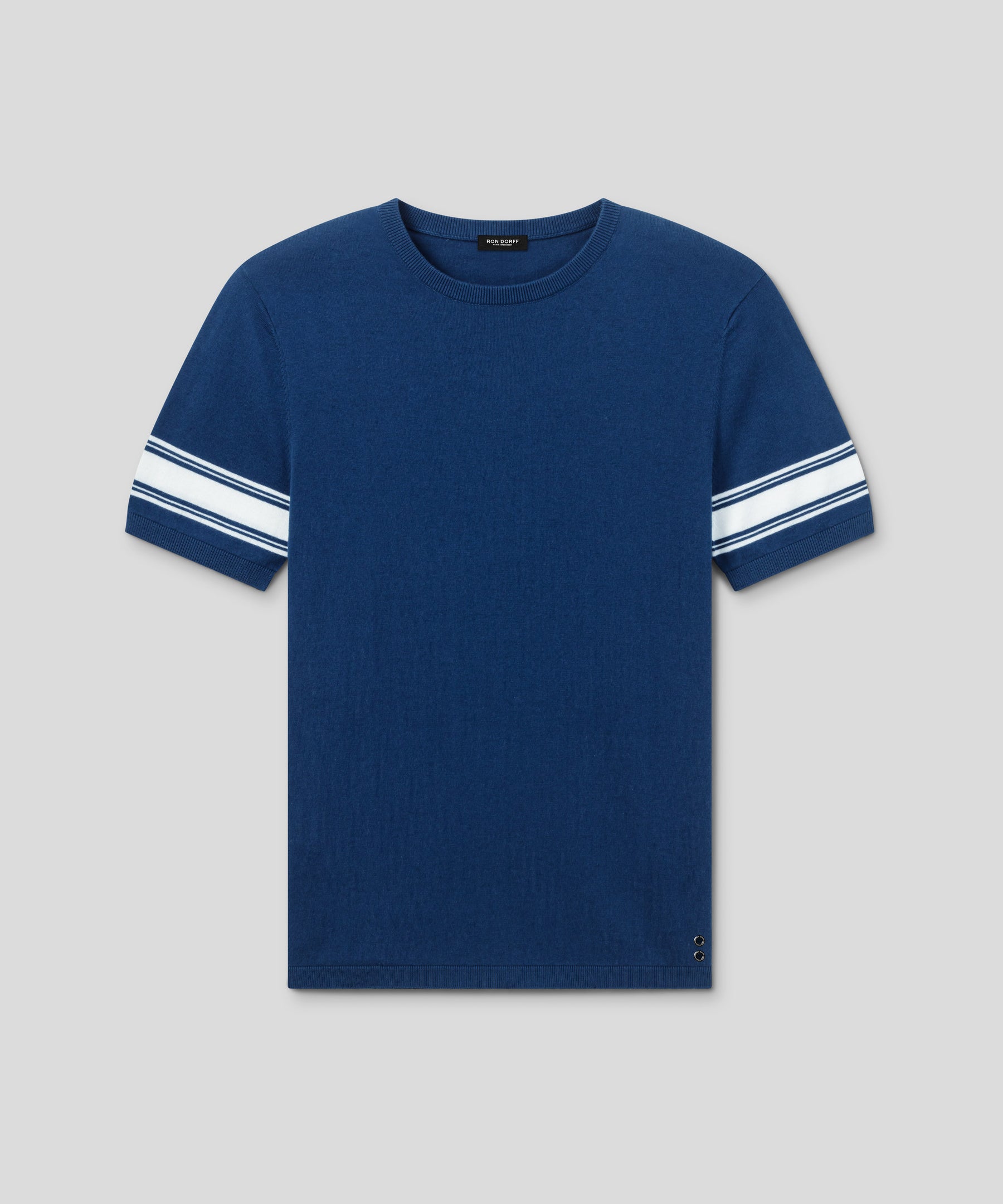 Knitted T-Shirt w. Stripes: Deep Blue