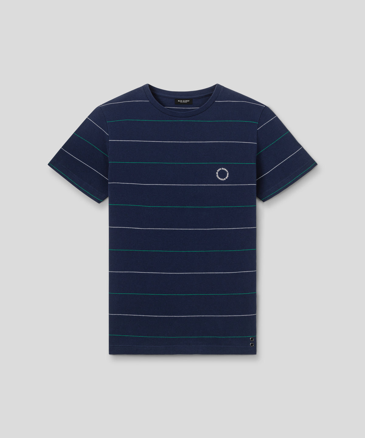 T-shirt en coton piqué à rayures: Bleu marine