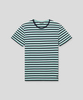 T-Shirt Eyelet Edition w. Tricolor Stripes: Grass Green/Navy/White