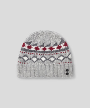 Wool Cashmere Beanie w. Nordic Pattern: Grey Melange