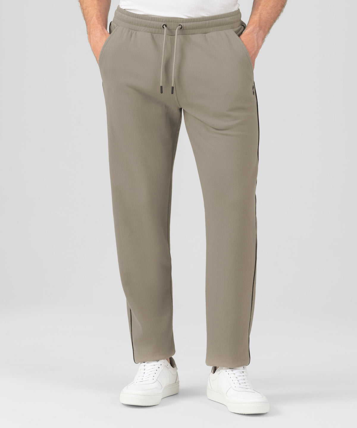 Pantalon en coton piqué avec passepoil: Beige foncé