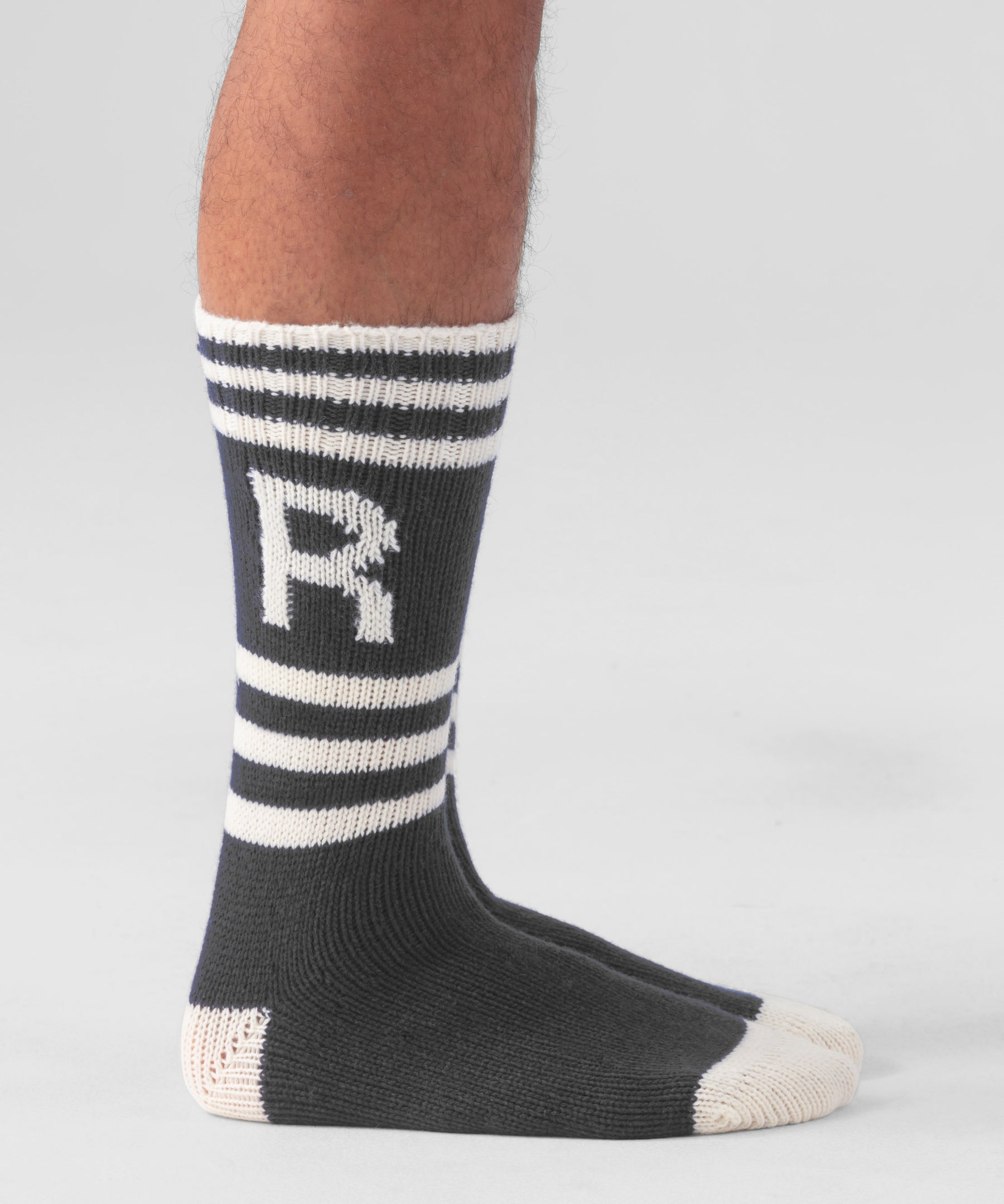 Chaussettes en laine "RD" à rayures: Gris chiné foncé