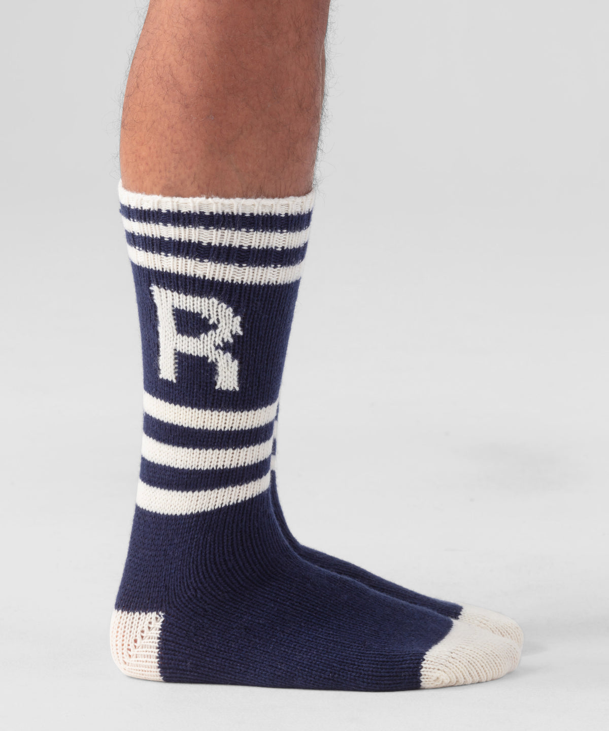 Chaussettes en laine "RD" à rayures: Bleu marine