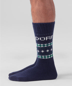 Chaussettes en laine à motif nordique: Bleu marine