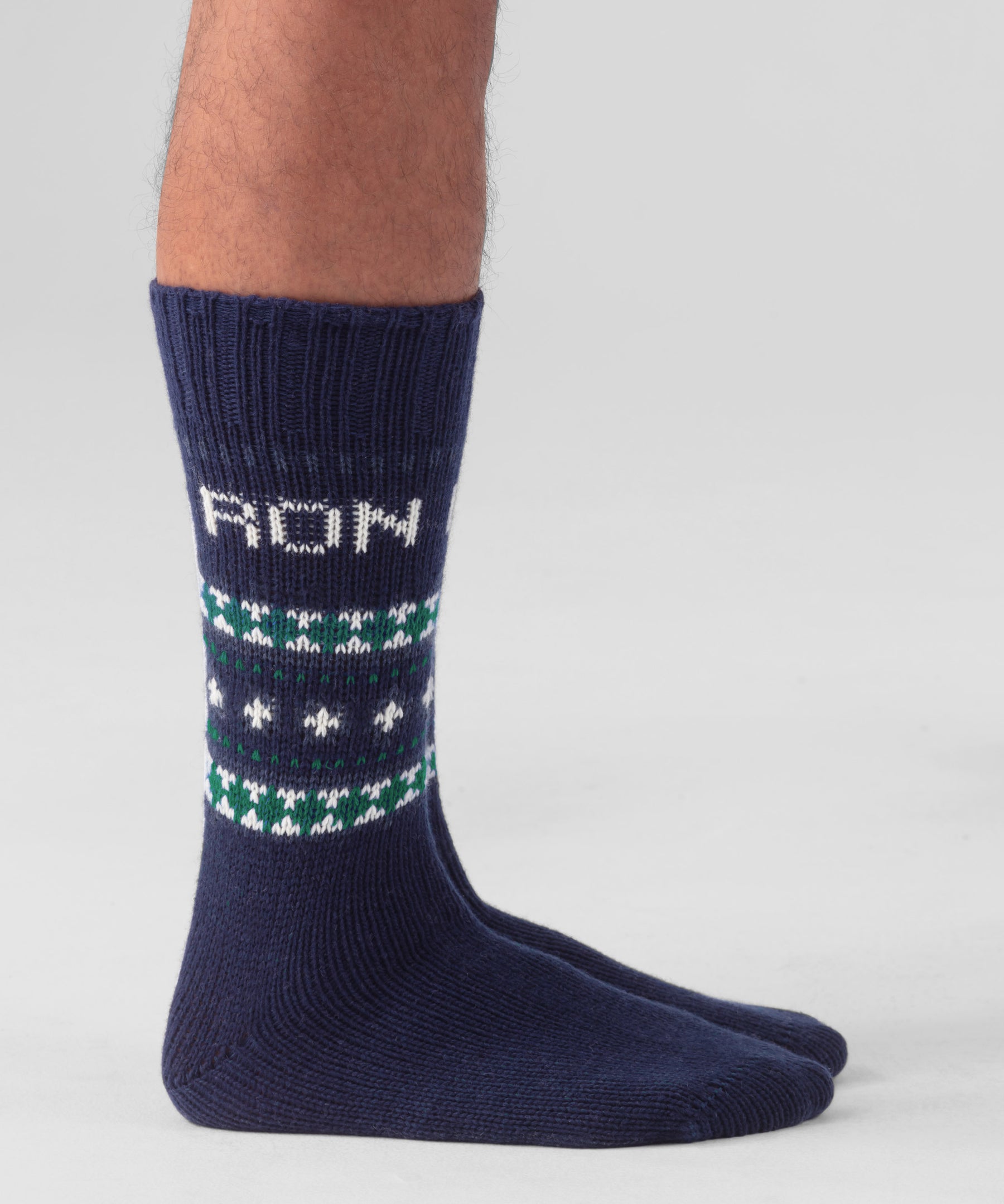 Chaussettes en laine à motif nordique: Bleu marine