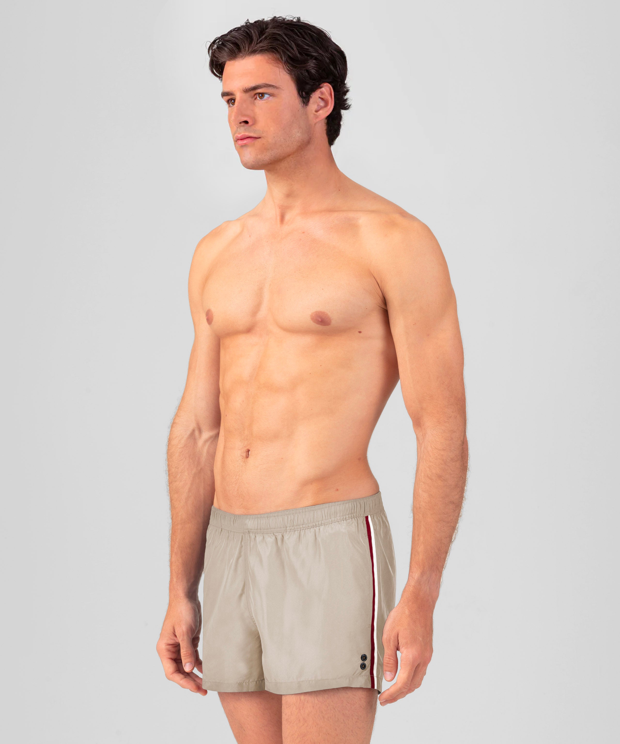 Short de bain avec bandes rayées: Beige sable