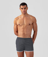Short de bain avec bandes contrastées arrondies: Gris lave