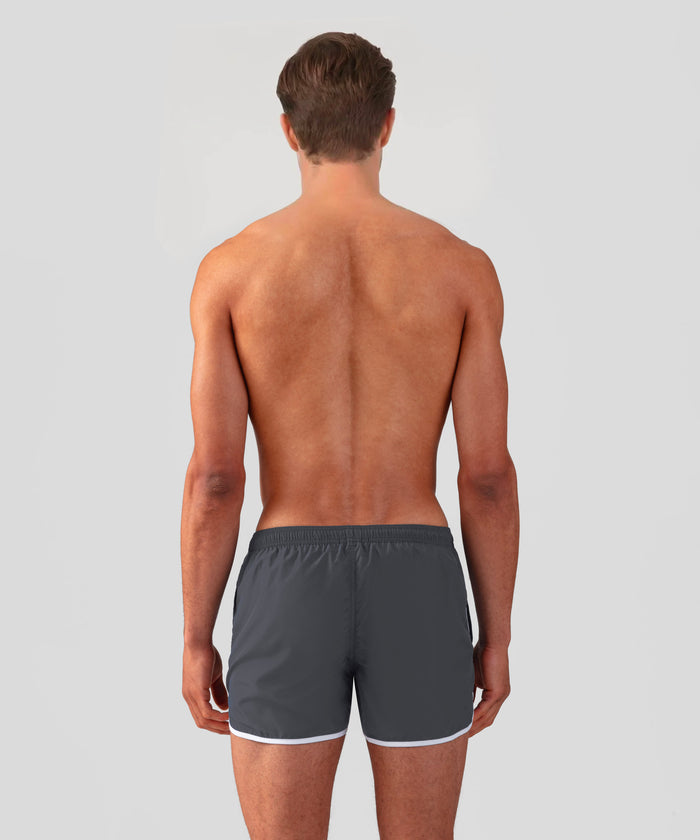 Short de bain avec bandes contrastées arrondies: Gris lave