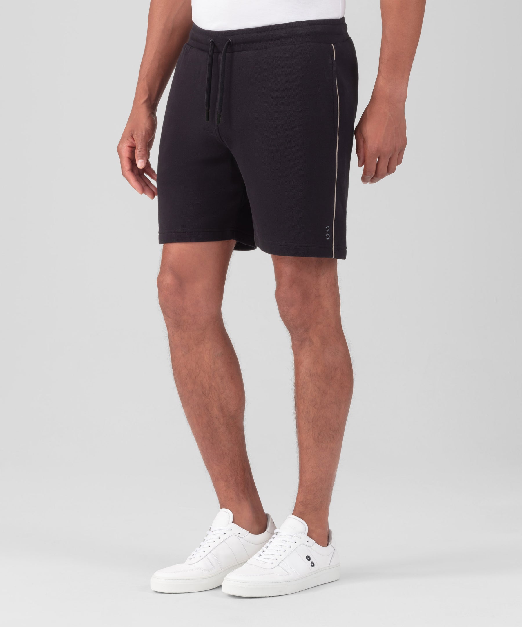 Cotton Piqué Jogging Shorts w. Piping: Black