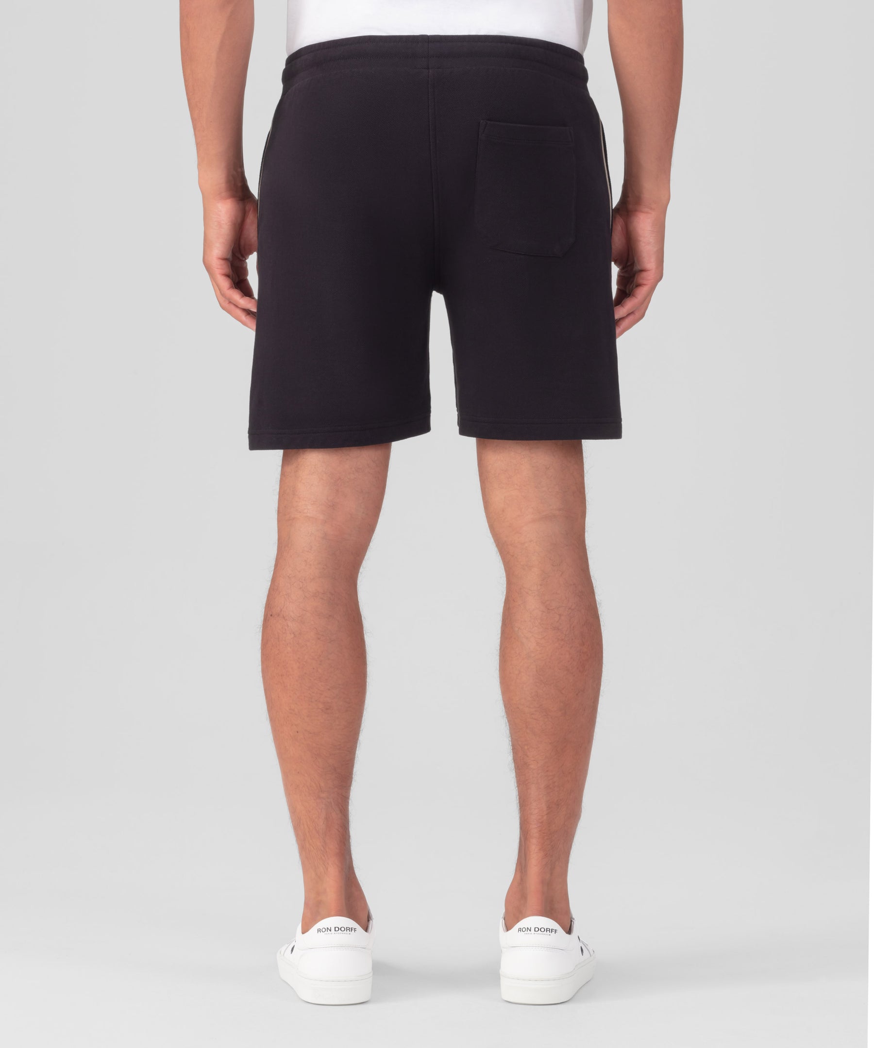 Cotton Piqué Jogging Shorts w. Piping: Black