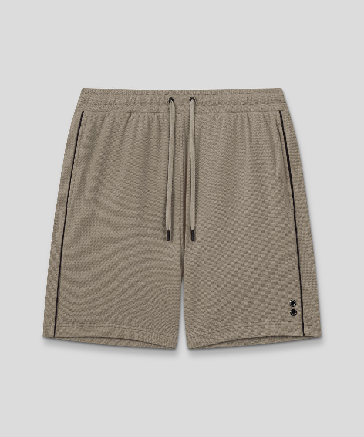 Short de jogging en coton piqué avec passepoil: Beige foncé