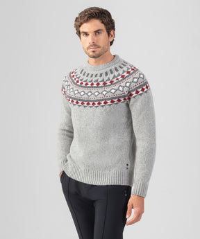 Wool Cashmere Sweater w. Nordic Pattern: Grey Melange