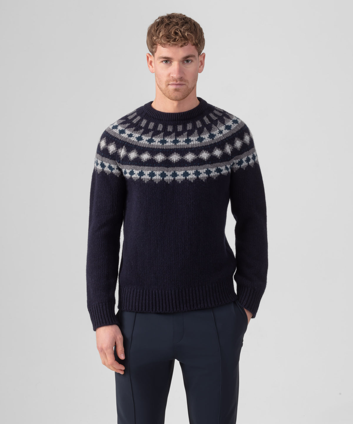 Wool Cashmere Sweater w. Nordic Pattern: Navy