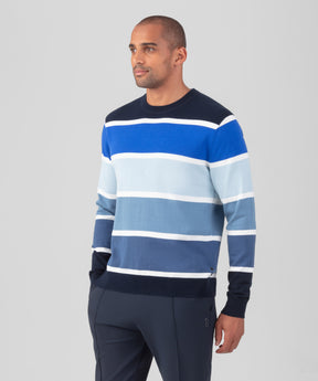 Sweatshirt en coton à larges rayures: Bleu marine