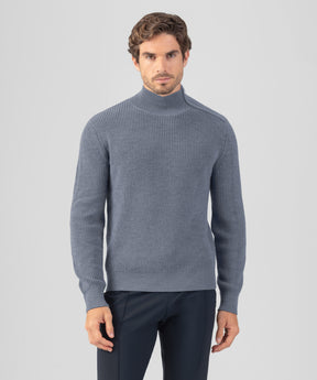 Pull en laine avec col zippé: Bleu glacier