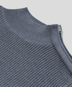 Wool Sweater w. Side-Collar Zip: Glacial Blue