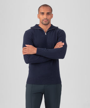 Wool Cashmere Sweater w. Front Chest Zip: Navy