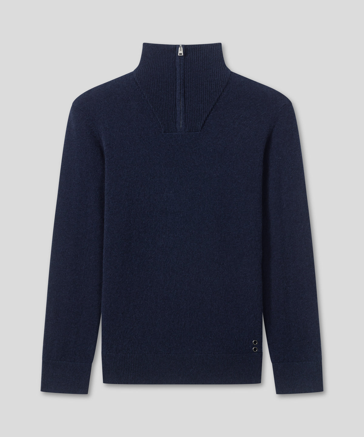 Pull en laine et cachemire avec demi-col zippé: Bleu marine