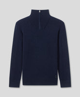 Wool Cashmere Sweater w. Front Chest Zip: Navy