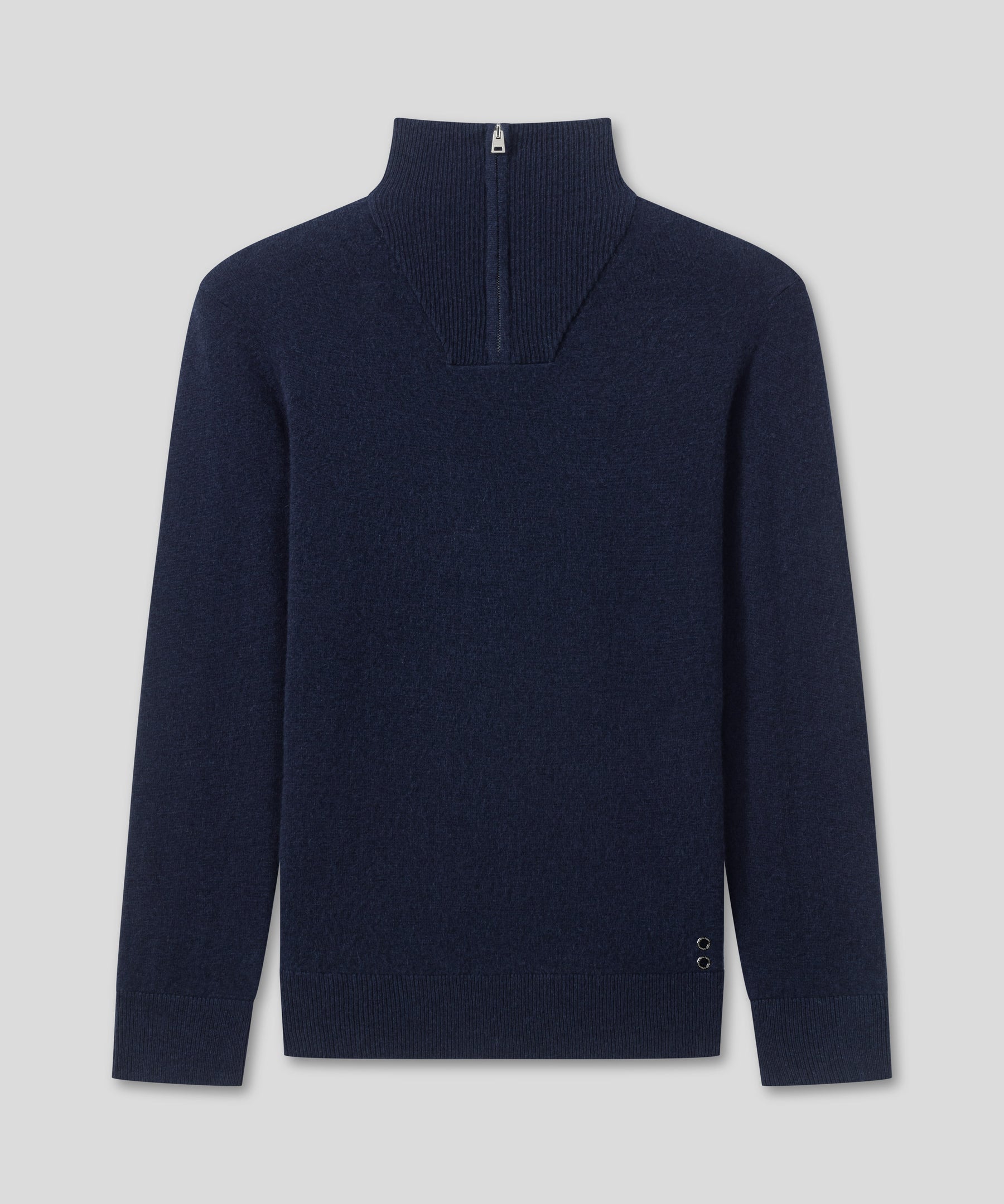 Wool Cashmere Sweater w. Front Chest Zip: Navy