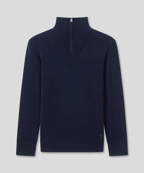 Wool Cashmere Sweater w. Front Chest Zip: Navy