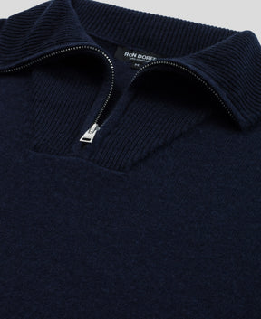 Wool Cashmere Sweater w. Front Chest Zip: Navy