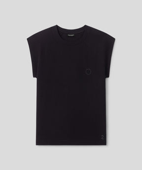 Cotton Piqué Sleeveless Sweatshirt w. Piping: Black