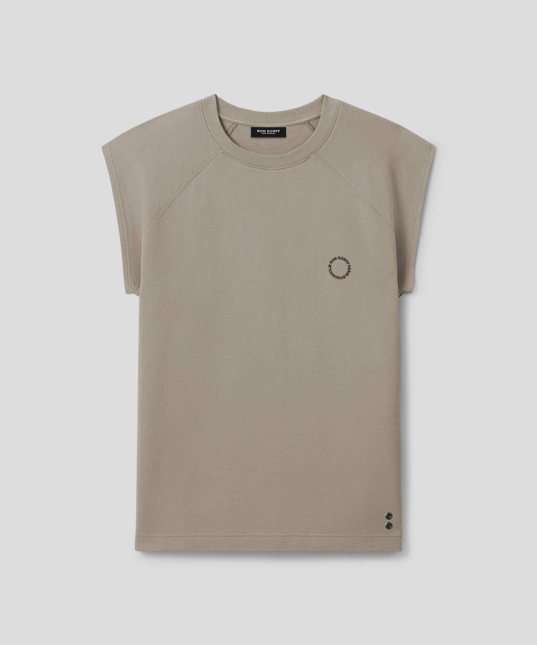 Cotton Piqué Sleeveless Sweatshirt w. Piping: Dusty Beige